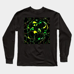 Green Curlicues on black background Long Sleeve T-Shirt